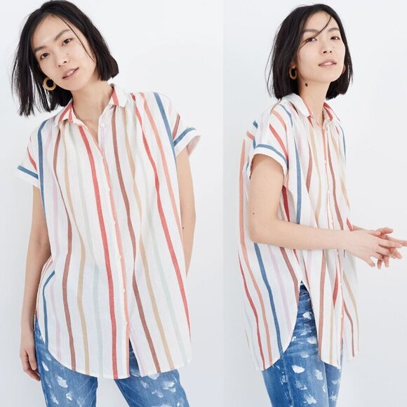 Madewell Tops - Madewell Gauze Central Button Down Tunic Shirt in Rainbow Stripe 35927